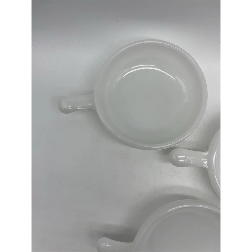 Vintage Glasbake Soup Bowls White Milk Glass Handled Crocks, Set of 3 With Lids